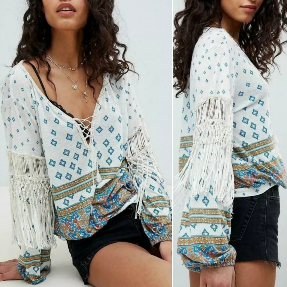 Free people macra maze me fringe sleeves